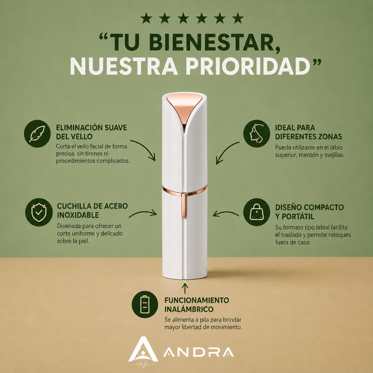 Depilador Facial Portátil | Elimina vellos sin dolor